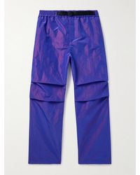 Burberry - Belted Logo-embroidered Iridescent Shell Trousers - Lyst