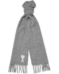 Ami Paris - Logo-Intarsia Fringed Alpaca-Blend Scarf - Lyst