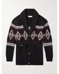 Brunello Cucinelli - Shawl-Collar Belted Jacquard-Knit Wool, Silk And Cashmere-Blend Cardigan - Lyst