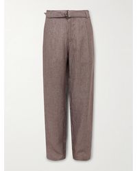Oliver Spencer - Wilkins Tapered Belted Pinstriped Linen Suit Trousers - Lyst
