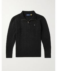 Polo Ralph Lauren - Logo-embroidered Cable-knit Wool And Cashmere-blend Half-zip Sweater - Lyst