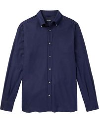 ZEGNA - Button-Down Collar Brushed Cotton-Twill Shirt - Lyst
