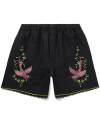 Bode - Rosefinch Straight-leg Embroidered Linen Shorts - Lyst
