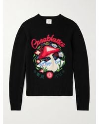 CASABLANCA - Mushroom Embroidered Intarsia-knit Cotton-blend Sweater - Lyst