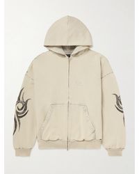 Balenciaga - Distressed Logo-Embroidered Printed Cotton-Jersey Zip-Up Hoodie - Lyst