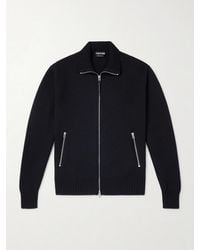 Tom Ford - Leather-Trimmed Merino Wool Cardigan - Lyst