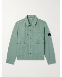 C.P. Company - Overshirt in misto cotone e lino con logo applicato - Lyst