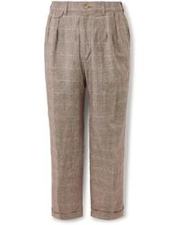 Beams Plus - Straight-Leg Pleated Prince Of Wales Checked Linen Suit Trousers - Lyst