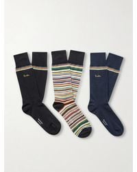 Paul Smith - Pack Of Three Striped Cotton-blend Socks - Lyst