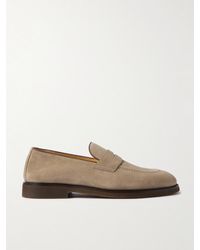 Brunello Cucinelli - Leather-Trimmed Suede Penny Loafers - Lyst