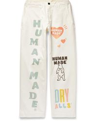 Human Made Cropped Logo-print Cotton-twill Pants - White