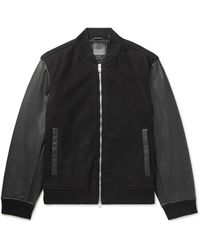 Theory Evans Melton Wool And Leather Bomber Jacket - Black