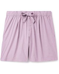 Tekla - Birkenstock Straight-leg Pleated Striped Organic Cotton-poplin Pyjama Shorts - Lyst