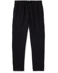 YMC - Alva Tapered Crinkled Stretch-cotton And Wool-blend Drawstring Trousers - Lyst