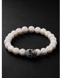 Sydney Evan - Skull Rhodium-Plated, Diamond And Pearl Beaded Bracelet - Lyst