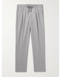 Brunello Cucinelli - Tapered Pleated Virgin Wool-flannel Drawstring Trousers - Lyst