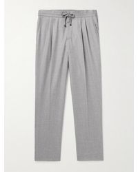 Brunello Cucinelli - Tapered Pleated Virgin Wool-Flannel Drawstring Trousers - Lyst