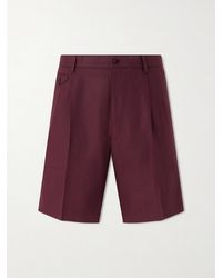 Dolce & Gabbana - Maiolica Corallo Straight-Leg Pleated Linen Shorts - Lyst