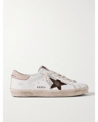 Golden Goose - Super Star Distressed Suede-trimmed Leather Sneakers - Lyst