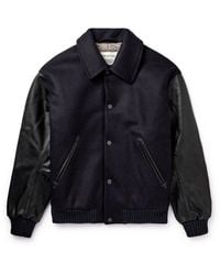 A Kind Of Guise - Bjarni Leather-trimmed Wool And Cashmere-blend Bomber Jacket - Lyst