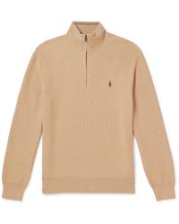Polo Ralph Lauren - Logo-embroidered Honeycomb-knit Cotton Half-zip Sweater - Lyst