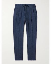 De Petrillo - Tapered Pleated Linen Drawstring Trousers - Lyst