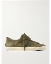 Golden Goose - Super-star Distressed Suede-trimmed Full-grain Leather Sneakers - Lyst