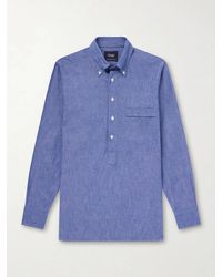 Drake's - Button-Down Collar Cotton And Linen-Blend Polo Shirt - Lyst