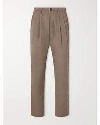 Kartik Research - Embroidered Pleated Straight-Leg Wool-Canvas Trousers - Lyst