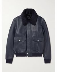 MR P. - Shearling-Trimmed Full-Grain Leather Blouson Jacket - Lyst