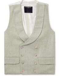 Favourbrook - Shawl-collar Double-breasted Herringbone Linen And Silk-blend And Satin Waistcoat - Lyst