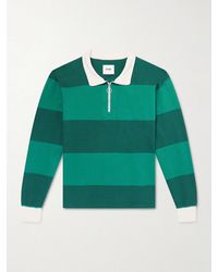 Drake's - Striped Cotton-Jersey Half-Zip Polo Shirt - Lyst