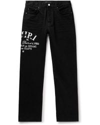 Amiri - Straight-leg Distressed Leather-trimmed Logo-embroidered Jeans - Lyst