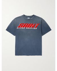 SAINT Mxxxxxx - Saint Alpha Logo-Print Distressed Cotton-Jersey T-Shirt - Lyst
