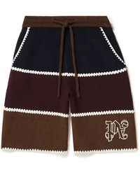 Palm Angels - Wide-leg Logo-embrodered Crochet-trimmed Wool-blend Drawstring Shorts - Lyst