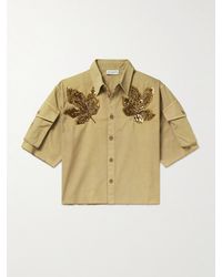 Dries Van Noten - Embellished Cropped Frayed Cotton-gabardine Shirt - Lyst