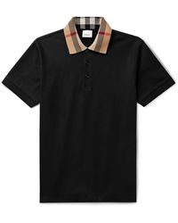 Burberry - Check-trimmed Cotton-piqué Polo Shirt - Lyst