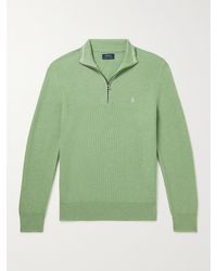 Polo Ralph Lauren Logo-embroidered Cotton-piqué Half-zip Sweater - Green