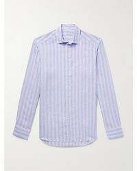 Etro - Slim-Fit Logo-Embroidered Striped Linen Shirt - Lyst