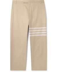 Thom Browne - Straight-leg Cropped Striped Cotton-twill Trousers - Lyst
