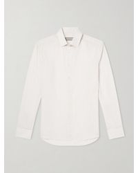 Canali - Slim-fit Striped Cotton And Linen-blend Shirt - Lyst