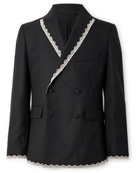 Bode - Double-breasted Lace-trimmed Wool Tuxedo Jacket - Lyst