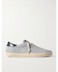 Golden Goose - Super-Star Distressed Patent Leather-Trimmed Suede Sneakers - Lyst
