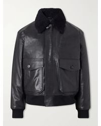 A.P.C. - Charles Wool-Fleece Trimmed Leather Jacket - Lyst