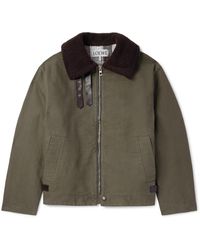 Loewe - Shearling And Leather-Trimmed Garment-Dyed Cotton-Twill Jacket - Lyst