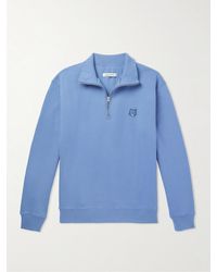 Maison Kitsuné - Logo-appliquéd Cotton-jersey Half-zip Sweatshirt - Lyst