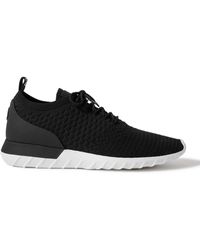 Moncler - Emilien Leather-trimmed Stretch-knit Sneakers - Lyst