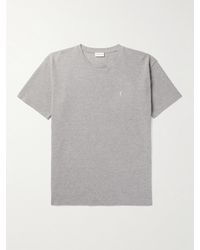 Saint Laurent - T-shirt in misto cotone piqué con logo ricamato - Lyst