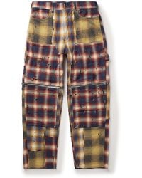 Givenchy - Straight-Leg Convertible Distressed Checked Cotton-Flannel Trousers - Lyst