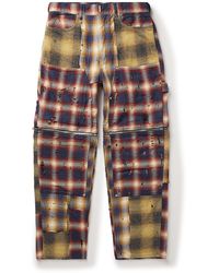 Givenchy - Straight-leg Convertible Distressed Checked Cotton-flannel Trousers - Lyst